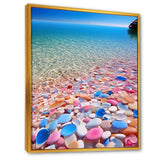 Turquoise Pink Pebbles On Paradise Ocean Beach - Red Cat Wall Art