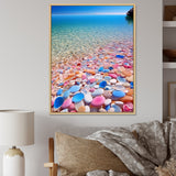 Turquoise Pink Pebbles On Paradise Ocean Beach - Red Cat Wall Art