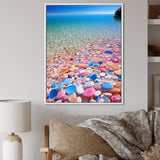 Turquoise Pink Pebbles On Paradise Ocean Beach - Red Cat Wall Art
