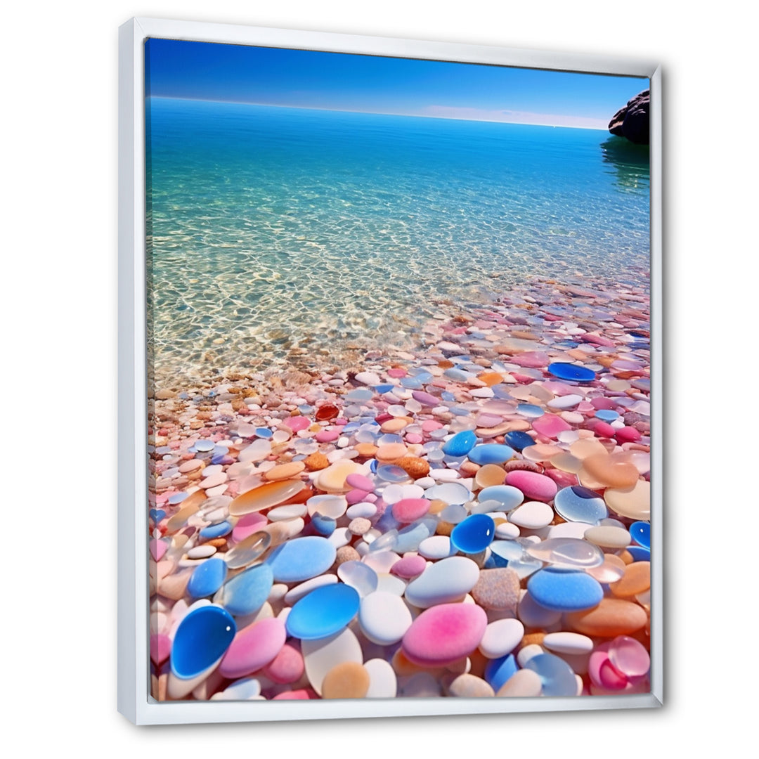 Turquoise Pink Pebbles On Paradise Ocean Beach - Red Cat Wall Art