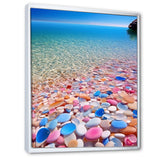 Turquoise Pink Pebbles On Paradise Ocean Beach - Red Cat Wall Art