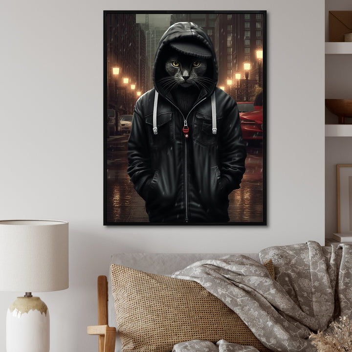 Cool Cat In Black Hoody Street Cred - Cat Framed Canvas Art