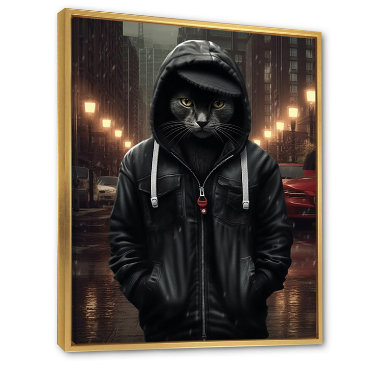 Cool Cat In Black Hoody Street Cred - Cat Framed Canvas Art