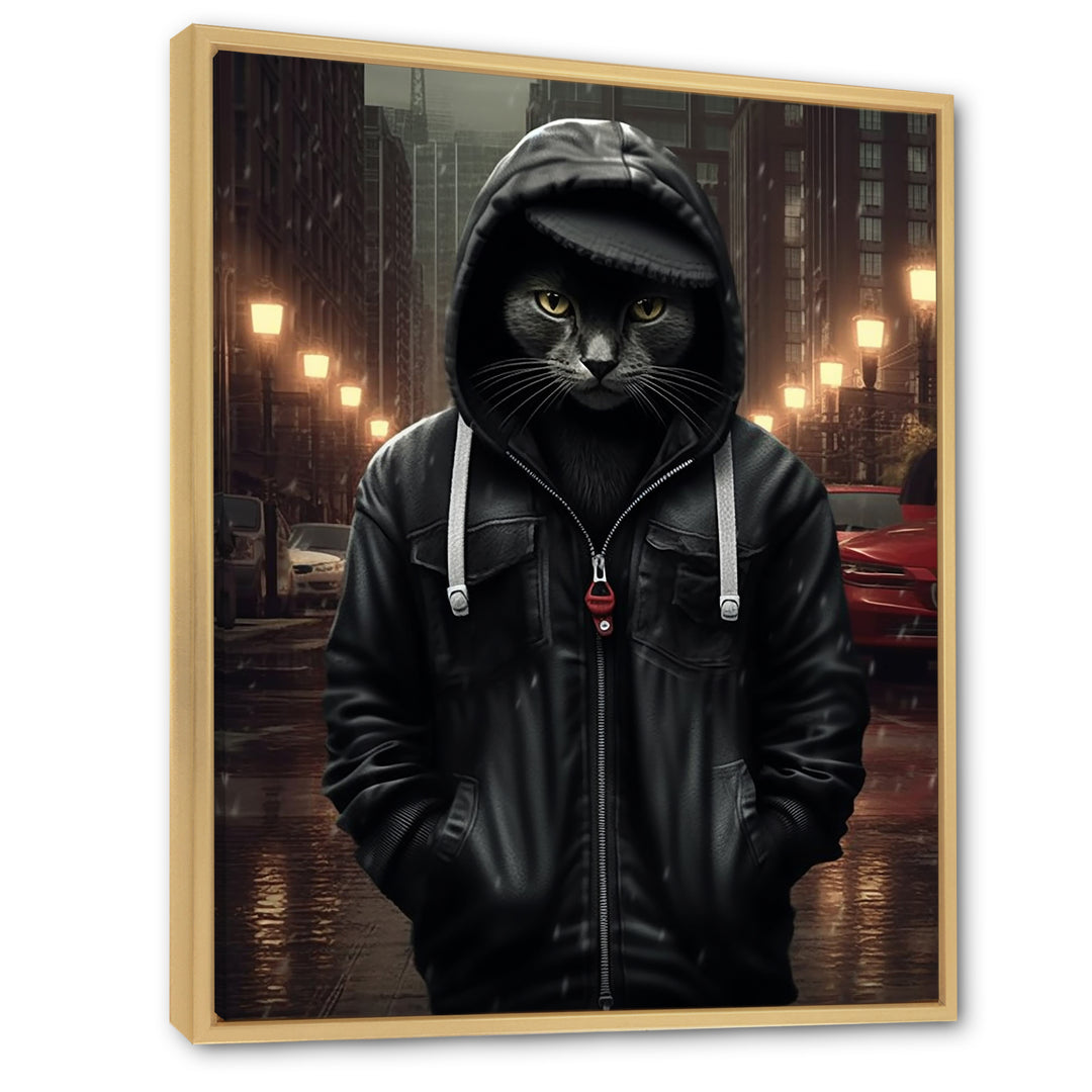 Cool Cat In Black Hoody Street Cred - Cat Framed Canvas Art
