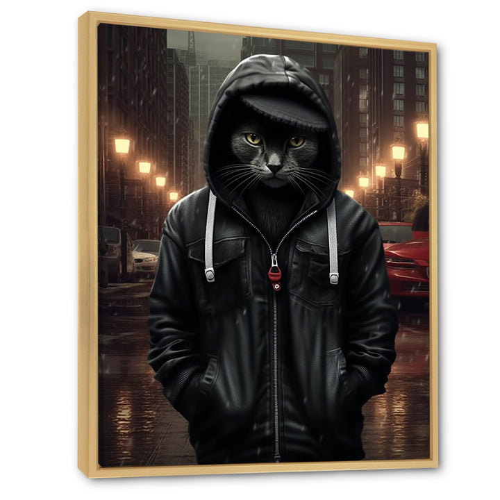 Cool Cat In Black Hoody Street Cred - Cat Framed Canvas Art