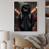 Cool Cat In Black Hoody Street Cred - Cat Framed Canvas Art
