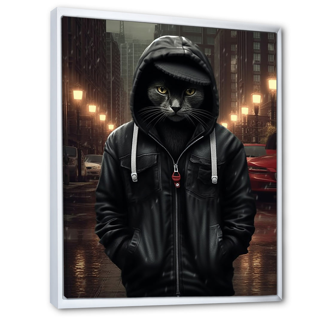 Cool Cat In Black Hoody Street Cred - Cat Framed Canvas Art