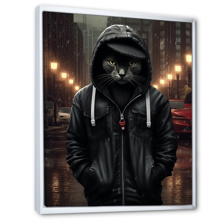 Cool Cat In Black Hoody Street Cred - Cat Framed Canvas Art