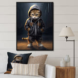 Cool Kitten Hoody Street Cred - Cat Large Canvas Wall Art