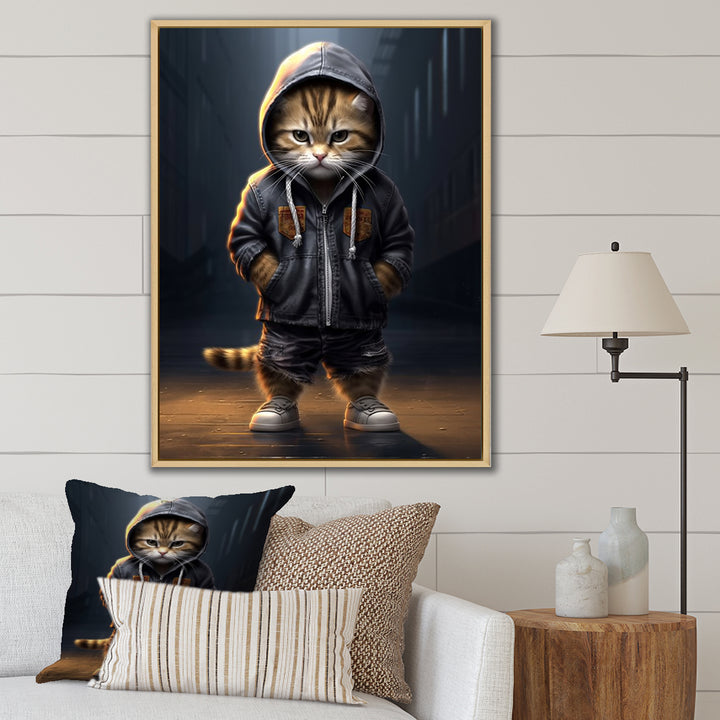 Cool Kitten Hoody Street Cred - Cat Large Canvas Wall Art