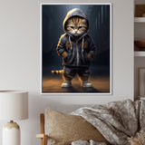Cool Kitten Hoody Street Cred - Cat Large Canvas Wall Art