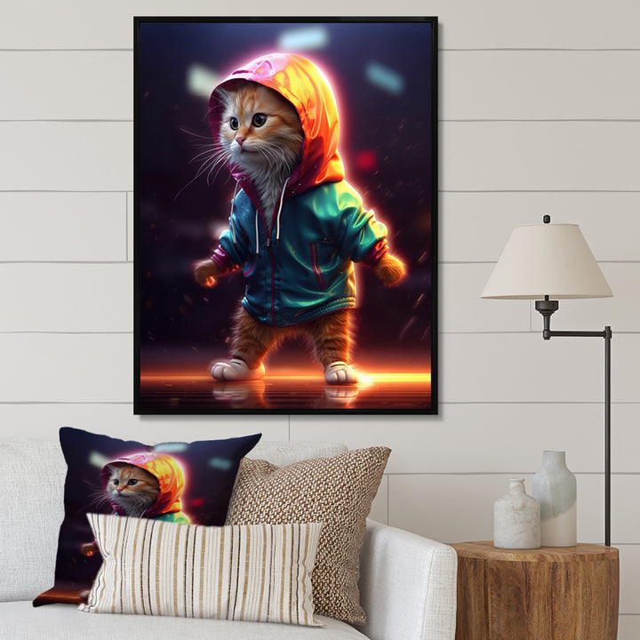 Cute Kitten With Hoody At Sunrise - Cat Bedroom Wall Art