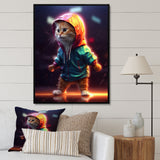 Cute Kitten With Hoody At Sunrise - Cat Bedroom Wall Art