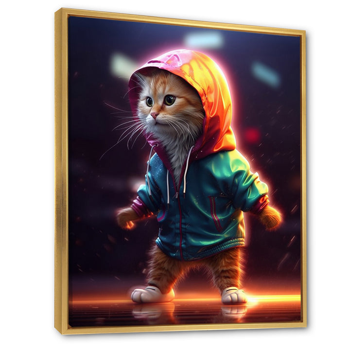 Cute Kitten With Hoody At Sunrise - Cat Bedroom Wall Art