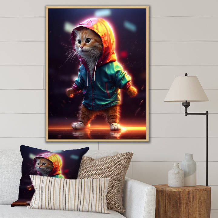Cute Kitten With Hoody At Sunrise - Cat Bedroom Wall Art