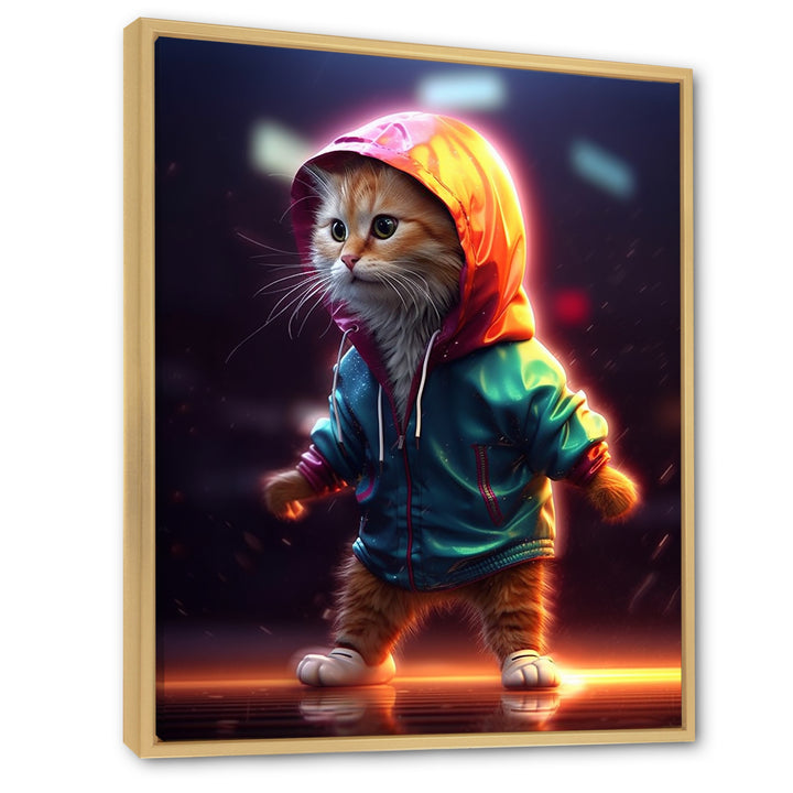 Cute Kitten With Hoody At Sunrise - Cat Bedroom Wall Art