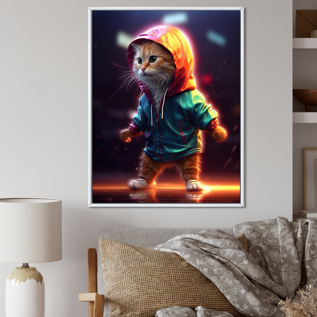 Cute Kitten With Hoody At Sunrise - Cat Bedroom Wall Art