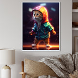 Cute Kitten With Hoody At Sunrise - Cat Bedroom Wall Art