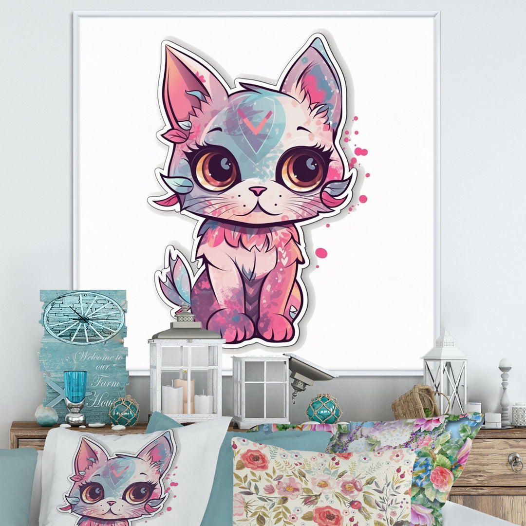 Pink Cute Kitten Cat Illustration - Cat Wall Decor