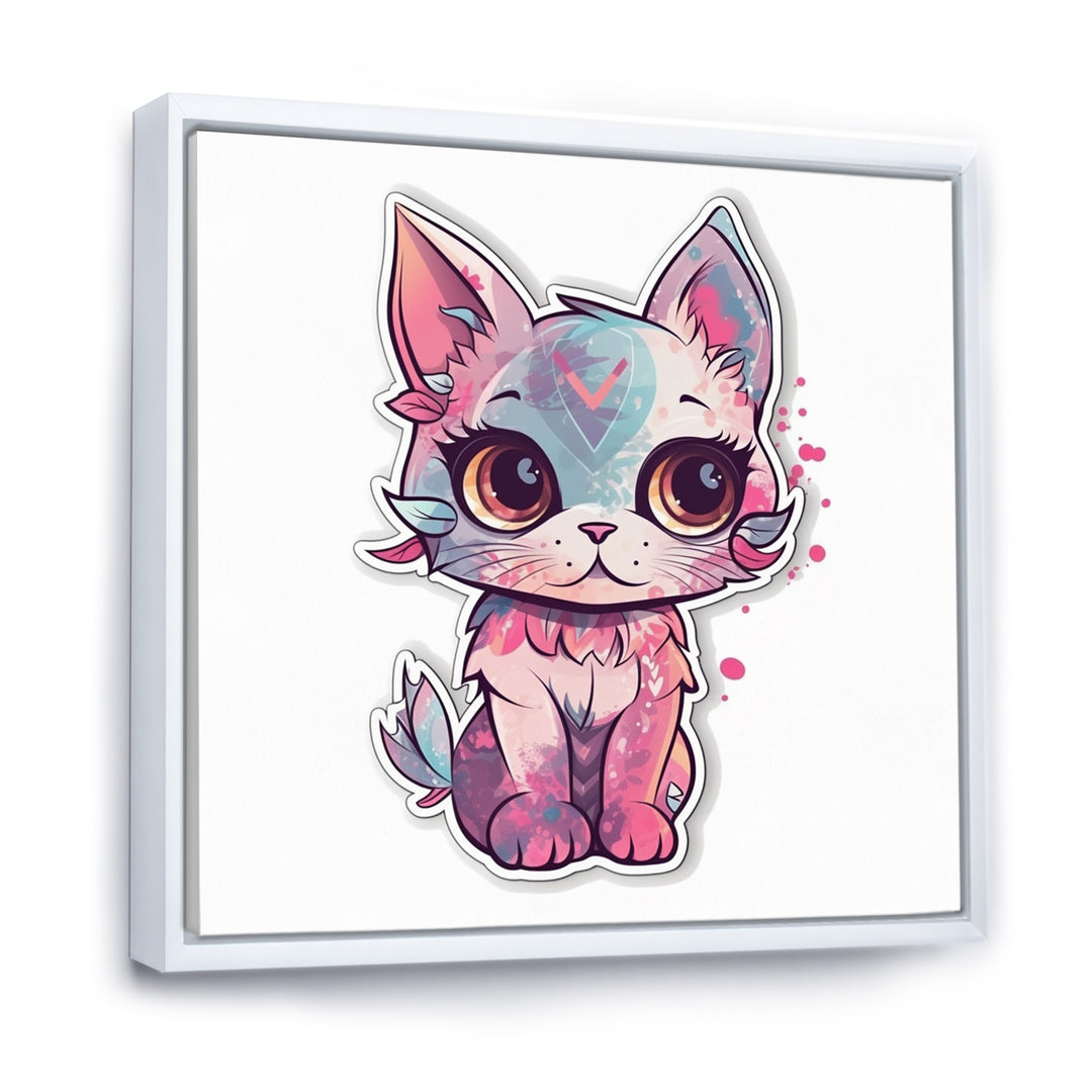 Pink Cute Kitten Cat Illustration - Cat Wall Decor