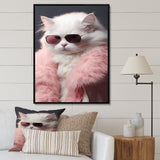White Cat In Pink Fur Felline Attitude - Cat Wall Art Prints