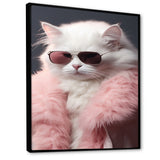 White Cat In Pink Fur Felline Attitude - Cat Wall Art Prints