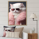 White Cat In Pink Fur Felline Attitude - Cat Wall Art Prints