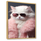 White Cat In Pink Fur Felline Attitude - Cat Wall Art Prints