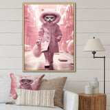 White Fashionista Cat In Pink Coat - Pink Cat Wall Art