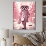 White Fashionista Cat In Pink Coat - Pink Cat Wall Art