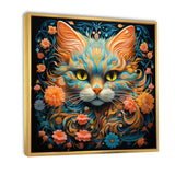 Magical Amber And Teal Cat With Flowers - Cat Living Room Wall Art