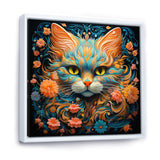 Magical Amber And Teal Cat With Flowers - Cat Living Room Wall Art