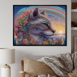 Magical Rainbow Cat With Flowers - Cat Wall Decor