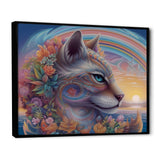 Magical Rainbow Cat With Flowers - Cat Wall Decor