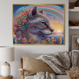 Magical Rainbow Cat With Flowers - Cat Wall Decor