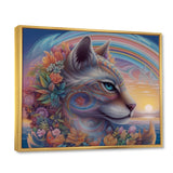 Magical Rainbow Cat With Flowers - Cat Wall Decor