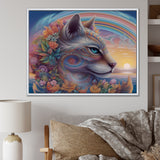 Magical Rainbow Cat With Flowers - Cat Wall Decor