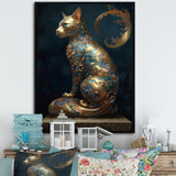 Glam Statue Of Teal And Gold Majestic Cat - Cat Wall Art Prints