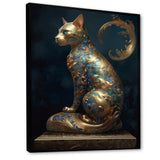 Glam Statue Of Teal And Gold Majestic Cat - Cat Wall Art Prints