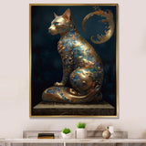 Glam Statue Of Teal And Gold Majestic Cat - Cat Wall Art Prints
