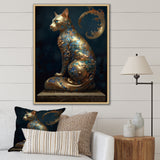 Glam Statue Of Teal And Gold Majestic Cat - Cat Wall Art Prints