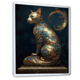Glam Statue Of Teal And Gold Majestic Cat - Cat Wall Art Prints
