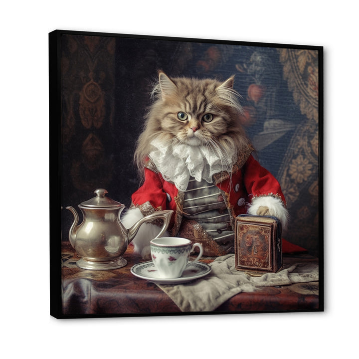 Siberian White Cat Wearing Elegant Costume - Cat Wall Art Prints