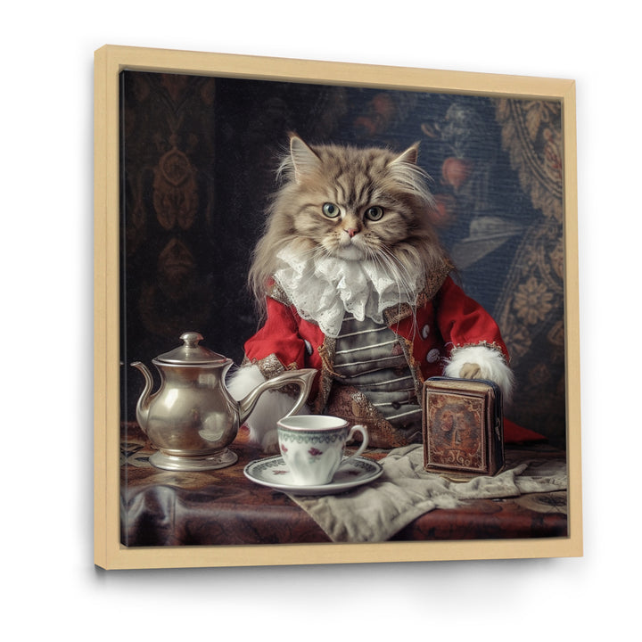 Siberian White Cat Wearing Elegant Costume - Cat Wall Art Prints