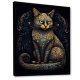 Blue Glamorous Retro Gold Cat - Blue Cat Wall Art