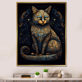 Blue Glamorous Retro Gold Cat - Blue Cat Wall Art