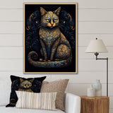 Blue Glamorous Retro Gold Cat - Blue Cat Wall Art