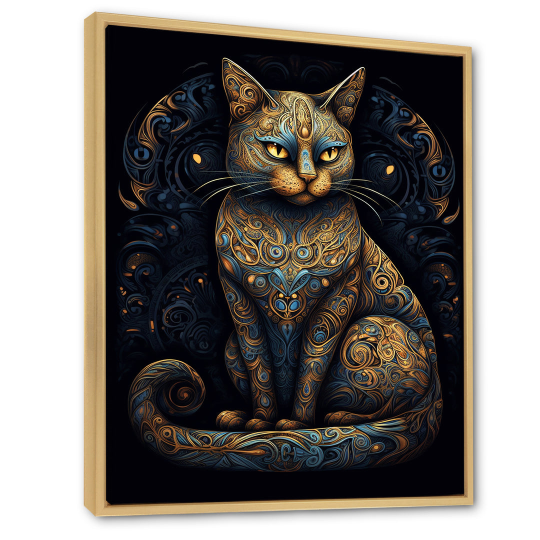 Blue Glamorous Retro Gold Cat - Blue Cat Wall Art