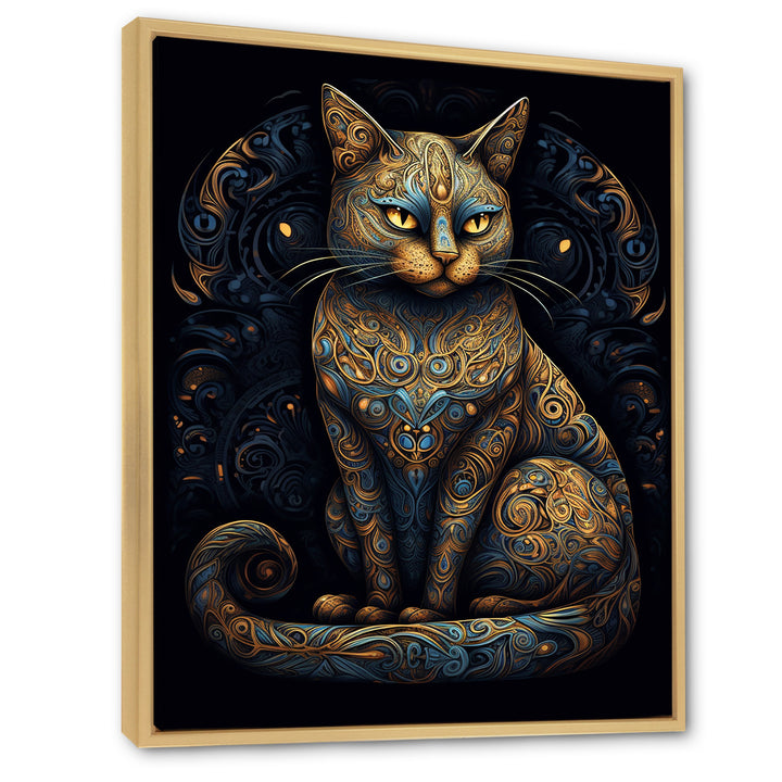 Blue Glamorous Retro Gold Cat - Blue Cat Wall Art