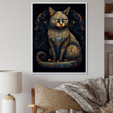 Blue Glamorous Retro Gold Cat - Blue Cat Wall Art